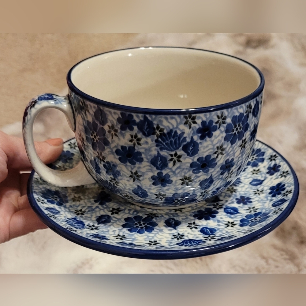 Polish Pottery | Floral Cup with Saucer